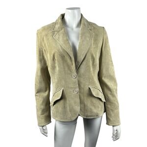 Danier Suede Leather Blazer Jacket‎ Womens Medium Tan Button Front